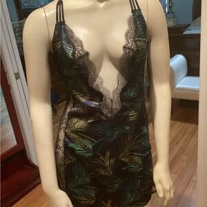 Victoria's Secret Black and Green Leaf Pattern Dress
